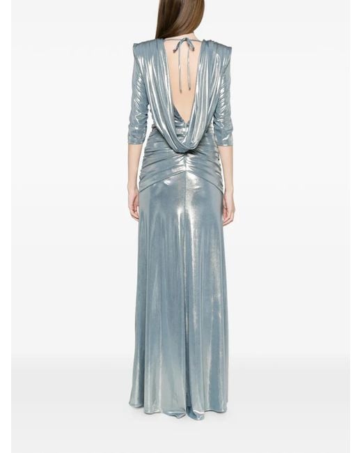 Babylon Blue V-Neck Ruched Maxi Dress