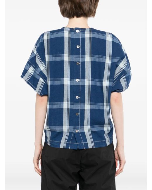 And Wander Blue Check-Print Pocket Top