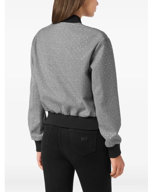 Philipp Plein Gray Cropped Bomber Jacket