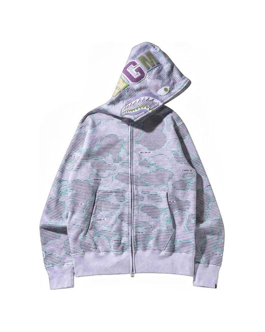 A Bathing Ape Blue Text Code Camo Shark Hoodie for men