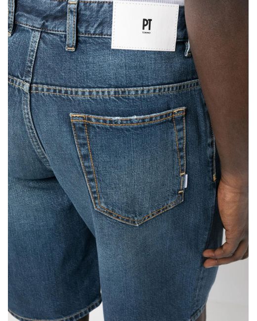 PT Torino Blue Straight-Leg Denim Shorts for men