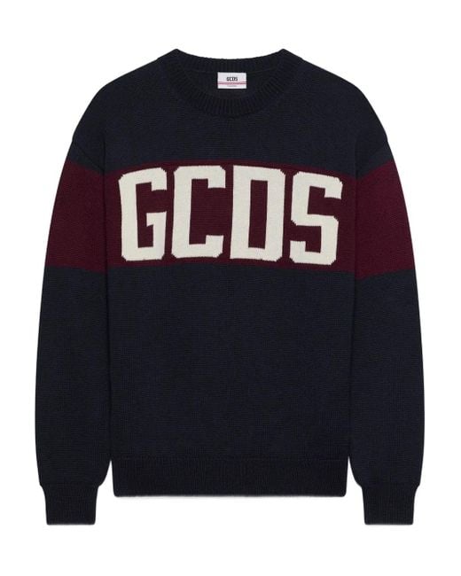 メンズ Gcds Striped Logo-detail Sweater Blue