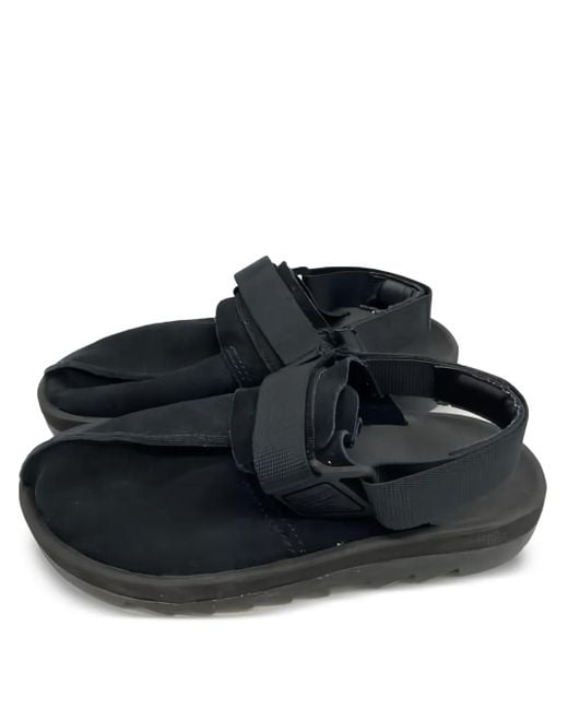 Reebok Black Leather Flat Sandals