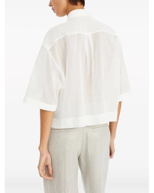 Brunello Cucinelli White Cropped Short-Sleeve Shirt