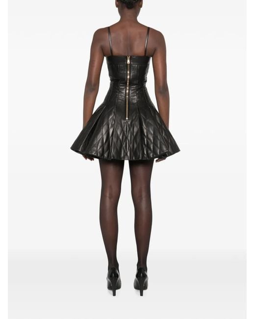 Balmain Black Quilted Leather Mini Dress