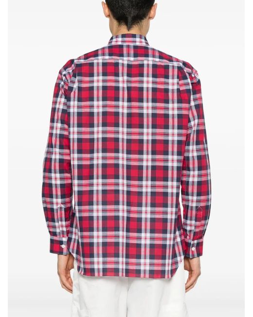 Comme des Garçons Red Plaid Rose Shirt With Box-Pleat Detail for men