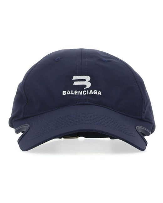 Balenciaga Blue Embroidered Logo Cotton Baseball Cap for men