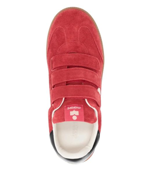 Isabel Marant Red Beth Touch-Strap Suede Sneakers