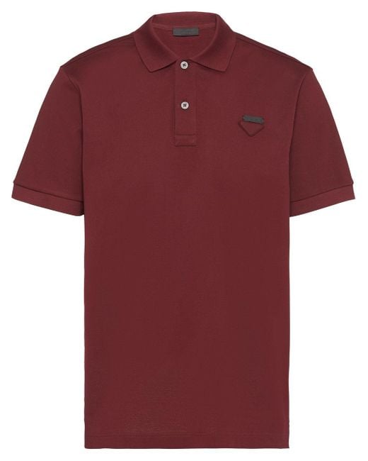 Prada Red Triangle Logo Polo Shirt for men