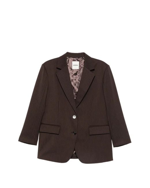 Sandro Brown Pinstripe-Pattern Blazer