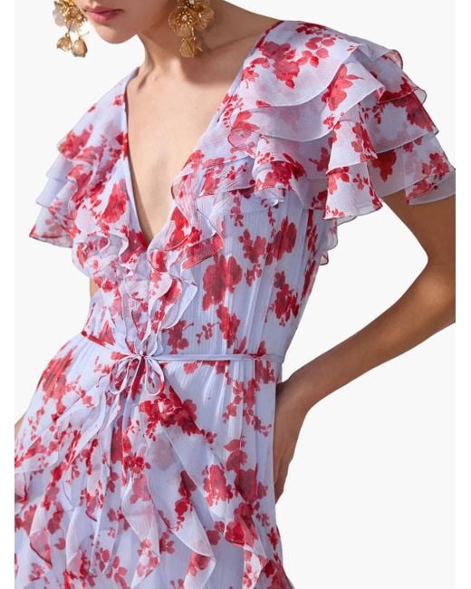 Carolina Herrera Purple Floral-Print Ruffled Gown