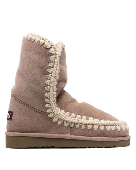 Mou Brown Logo-Patch Suede Boots