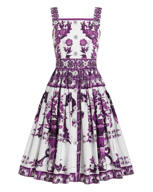 Dolce & Gabbana Purple Midikleid Mit Maiolica-Print