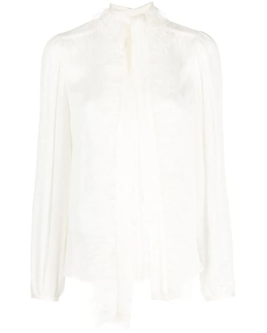 Twinset White Layered Feather-Trim Blouse