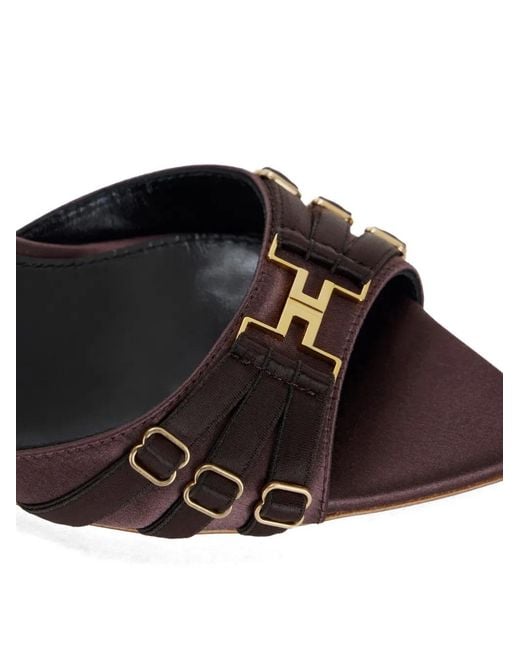 Elisabetta Franchi Brown Leather Mules With Straps