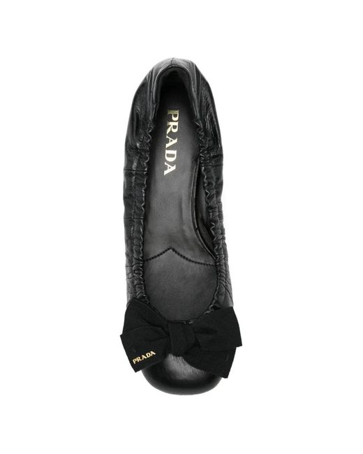 Prada Black Bow Elasticated Leather Ballet Flats