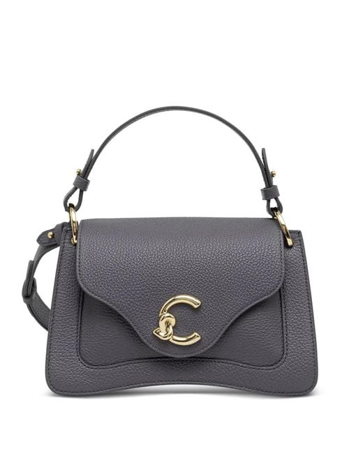 Coccinelle Blue Small C-Me Logo-Plaque Pebbled-Leather Tote Bag