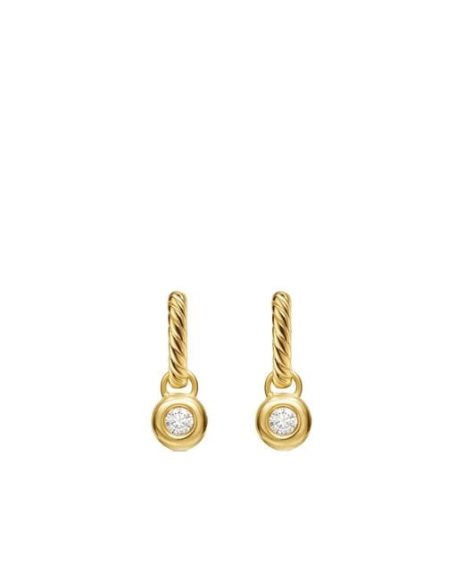 David Yurman Metallic 18Kt Petite Cable Diamond Huggie Drop Earrings (17.5Mm)