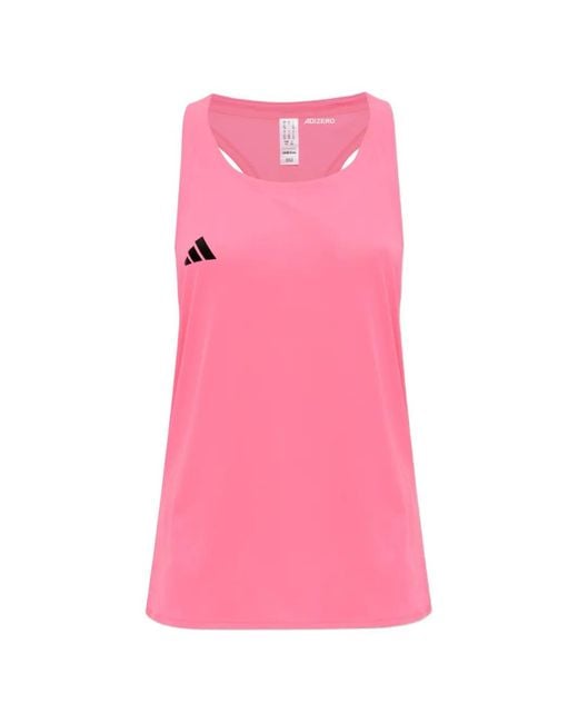 Adidas Pink Adizero Logo-Print Sleeveless Top