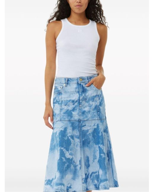 Ganni Blue Flared Denim Midi Skirt