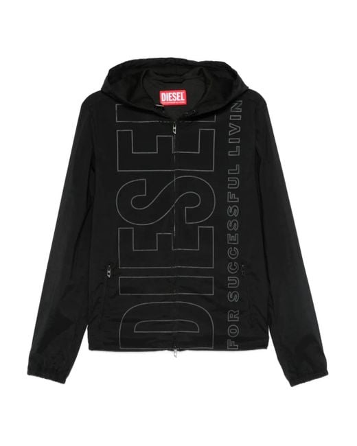 DIESEL Black Logo-Print Hooded Jacket for men