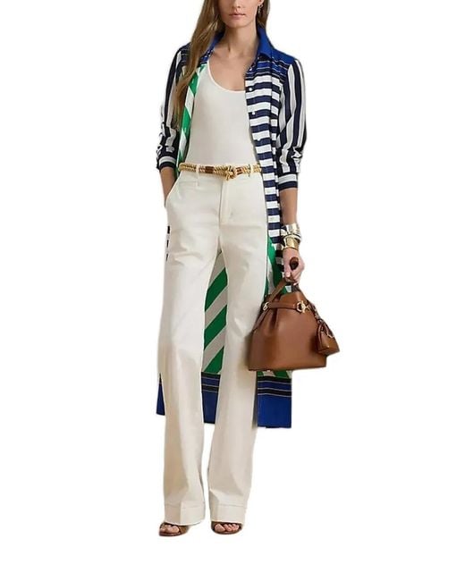 Ralph Lauren Blue Striped Tie-Waist Midi Shirt Dress