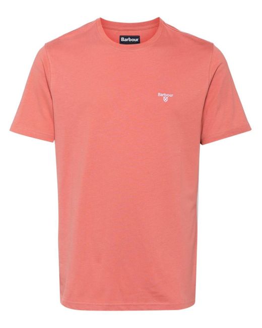 Barbour Pink Logo-embroidered Cotton T-shirt for men