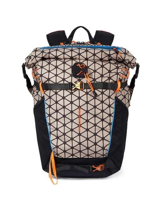Piquadro Black Geometric-Pattern Roll-Top Backpack
