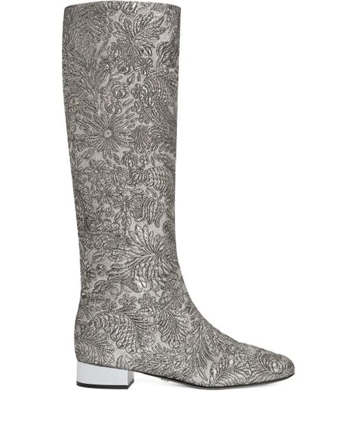 Dolce & Gabbana Gray Brocade Block-Heel Boots