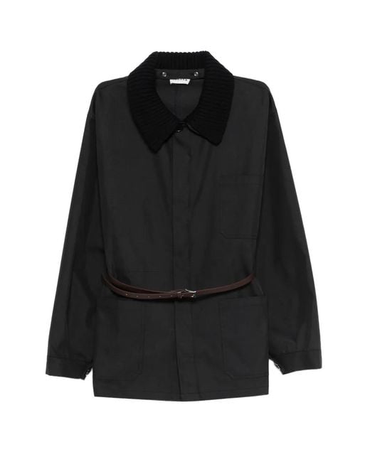 P.A.R.O.S.H. Black Knit-Collar Belted Jacket