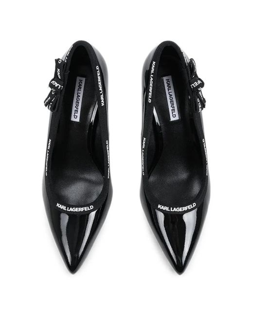 Karl Lagerfeld Black Patent-Finish Logo-Tape Pumps
