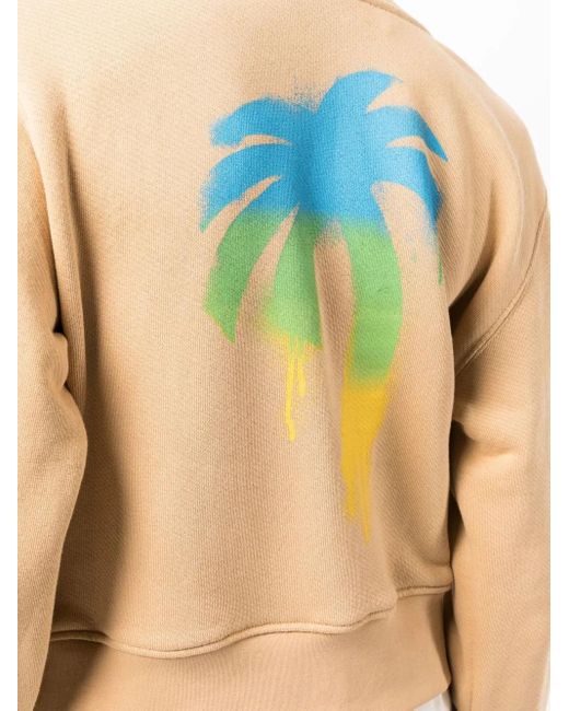 Palm Angels Natural Embroidered-Logo Zip-Up Hoodie