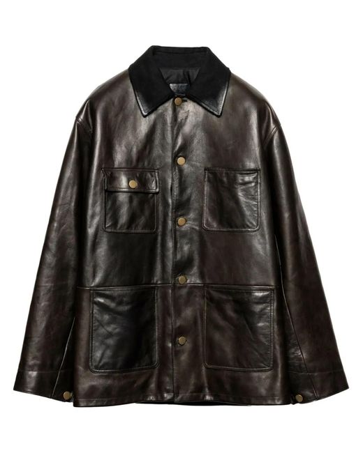 Prada Black Shearling-Lined Leather Jacket for men