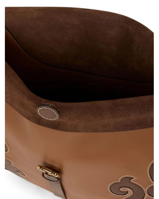 Etro Brown Maxi Leather Pony Bag With Texan Embroidery