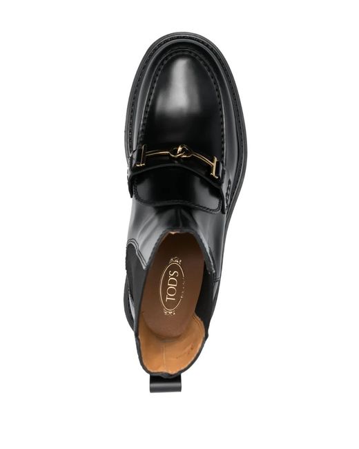 Tod's Black Leather Ankle Boots With Horsebit