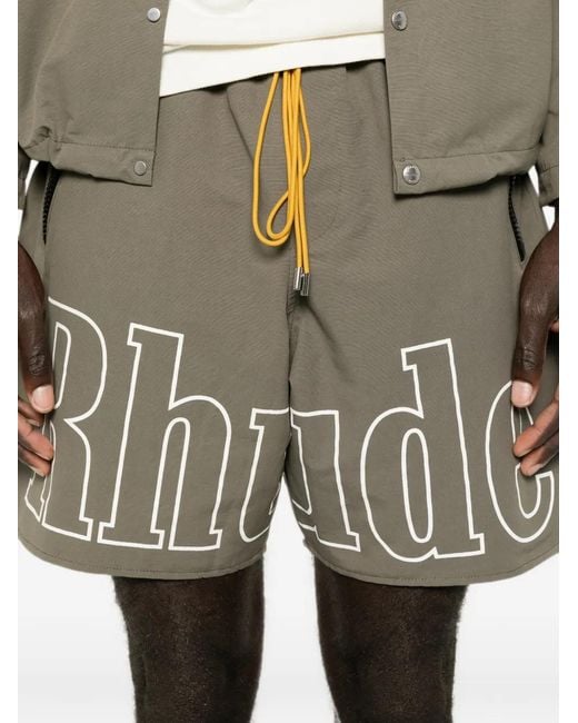 Rhude Natural Logo-Print Drawstring Shorts for men
