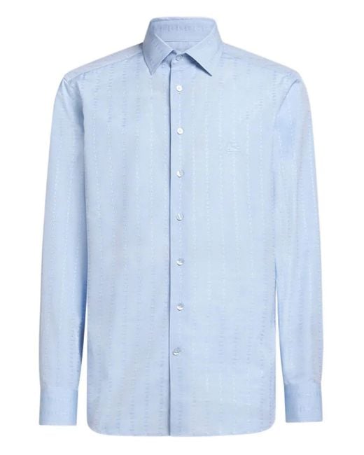Etro Blue Paisley-Jacquard Cotton Shirt for men