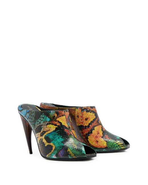 McQueen Green Snake-Effect Peep-Toe Mules