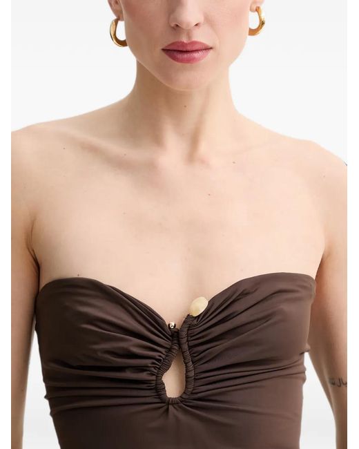 Bardot Brown Laverne Ruched Knot-Detail Midi Dress