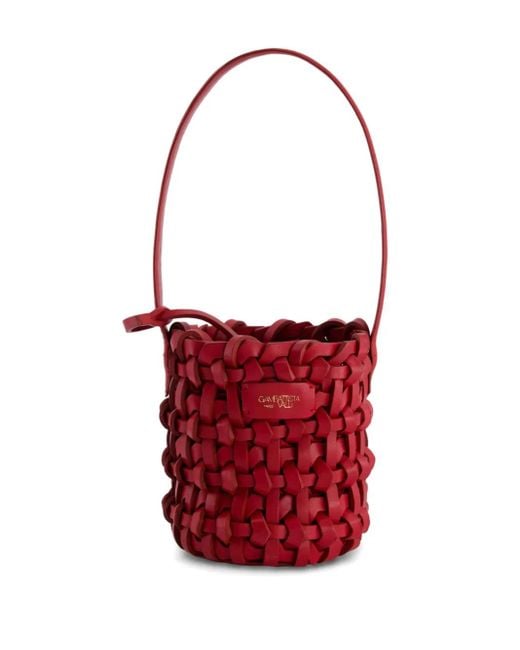 Giambattista Valli Red Woven Lambskin Bucket Bag