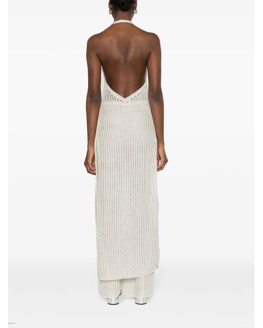 Forte_forte White Halterneck Pointelle-Knit Maxi Top