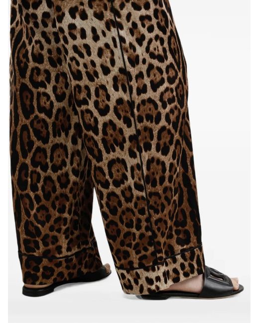 Dolce & Gabbana Brown Leopard-print Satin Pajama Pants