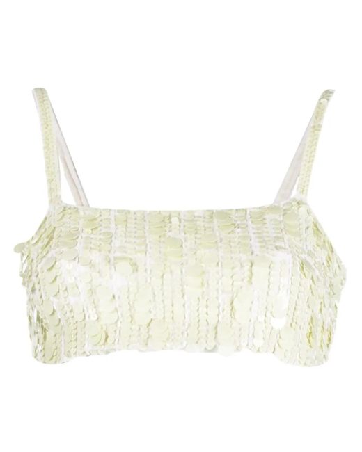 P.A.R.O.S.H. Natural Sequin-Embellished Crop Top