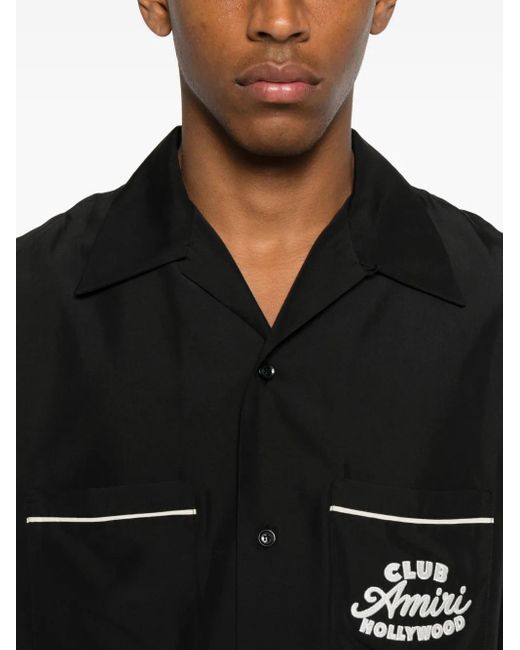 Camicia A Maniche Corte Con Ricamo di Amiri in Black da Uomo