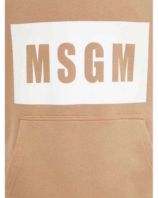 MSGM Natural Drawstring Logo-Print Hoodie for men