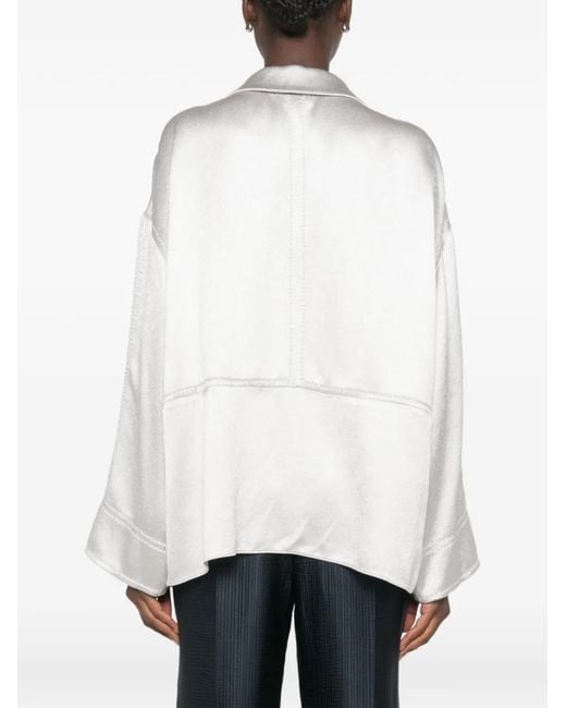 Giorgio Armani White V-Neck Long-Sleeve Blouse