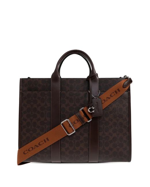 COACH Black Handle Patterned Tote Bag for men