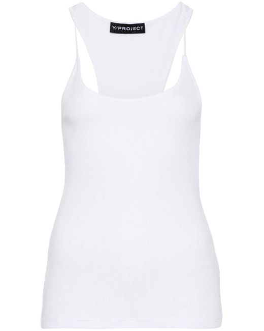 Y. Project White Transparent-strap Ribbed Top