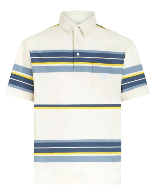 Etro Blue Pegaso-embroidered Striped Polo Shirt for men