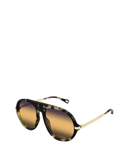Chloé Black Tortoiseshell-Effect Navigator-Frame Sunglasses
